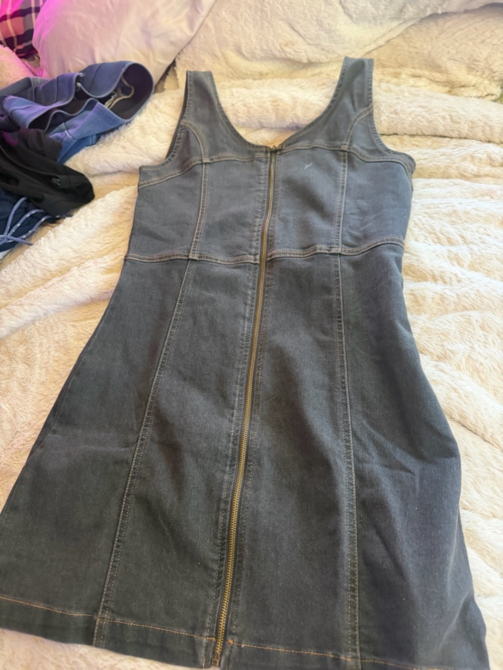 bebe Black Denim Zip-Front Tank Dress